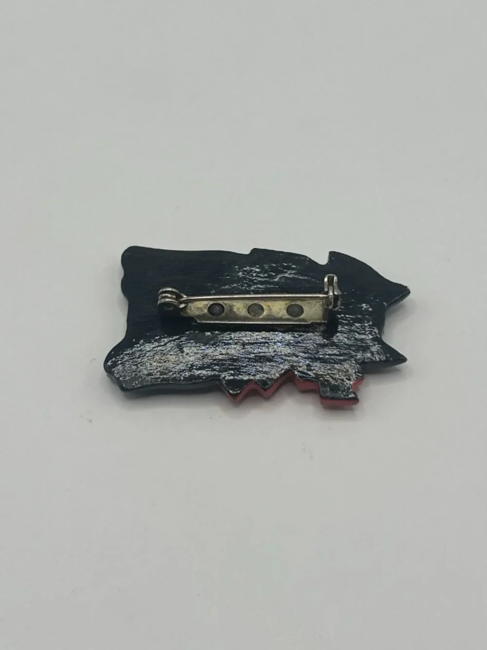 Scottish Terrier Brooch Carved Wood Hand Painted Scottie Dog Pin Red Bow Art Fun